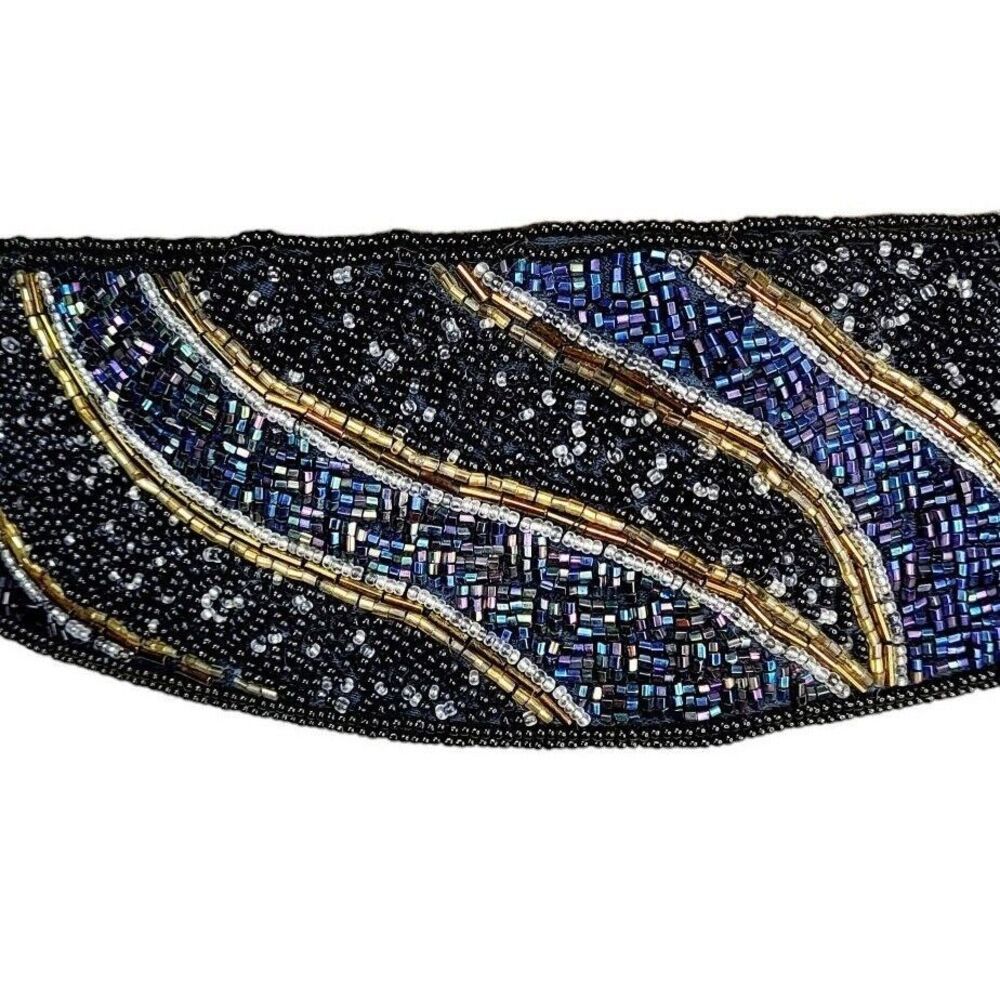 Vintage 80s Magid Seed Bead Black Iridescent Festival Cocktail Party Beaded Belt
